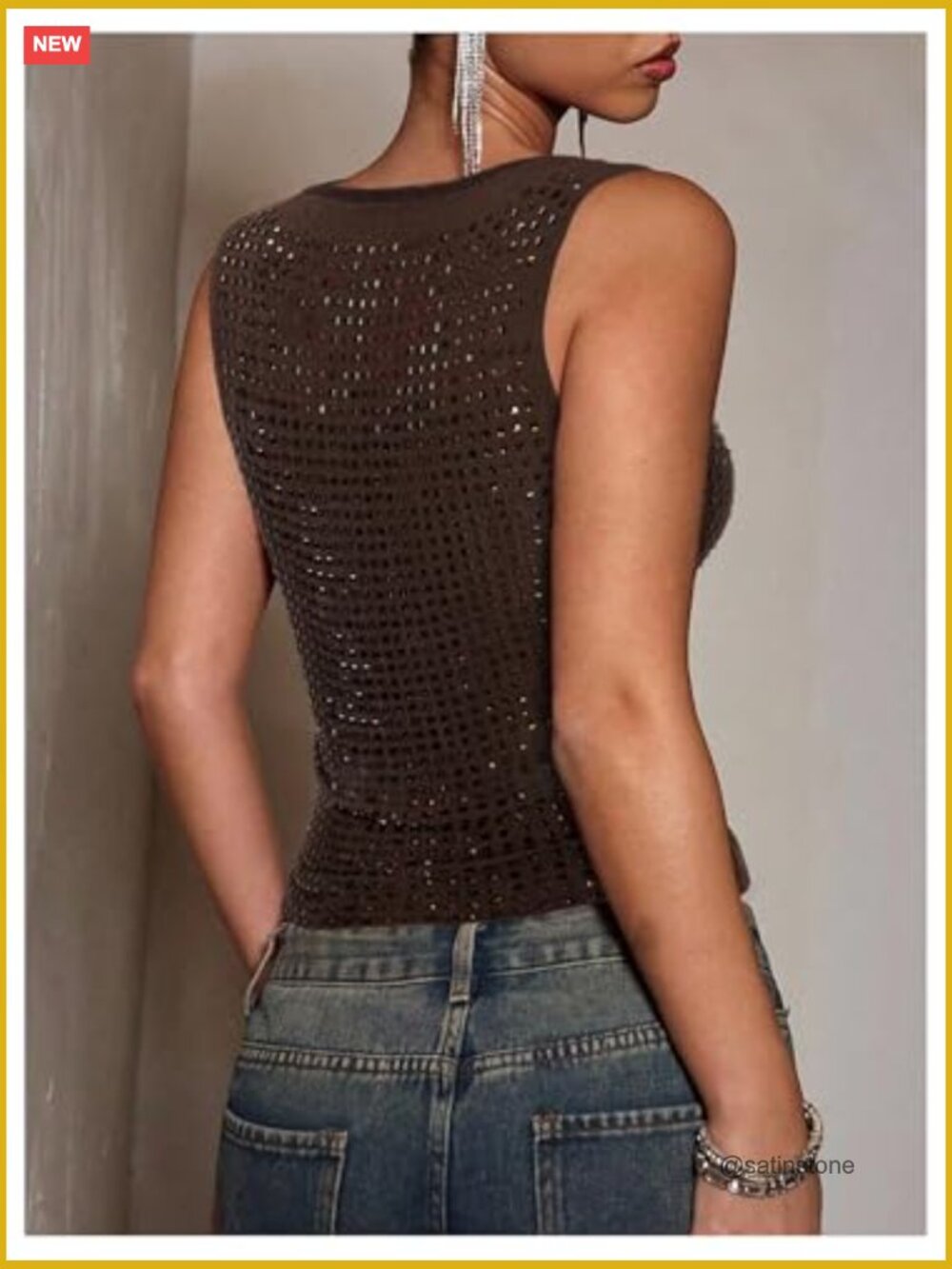 Sparkly Rhinestone Sleeveless Rave Tank Top Concert Outfit - Picture 3 of 5
